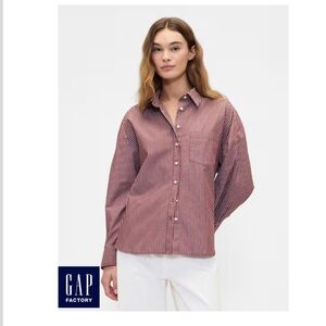 GAP Oversized Shirt in Poplin, Red Stripe, L